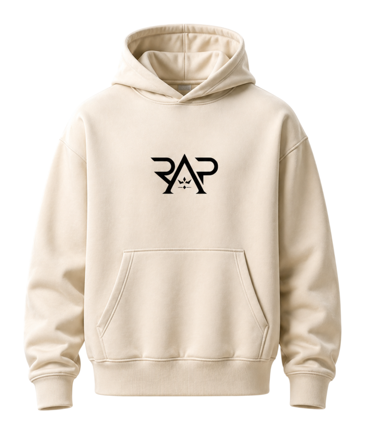 Cream Heavyweight Hoodie with black RAP logo